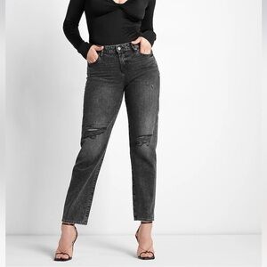 Express Black Low Rise Black Ripped Boyfriend Jeans womens NEW